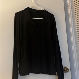 Black Cotton Knit Button-Up Shirt